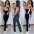 Conjunto femenino a rayas con corset ajustable