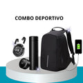 Combo Deportivo 3 en 1 con audífonos, termo y mochila