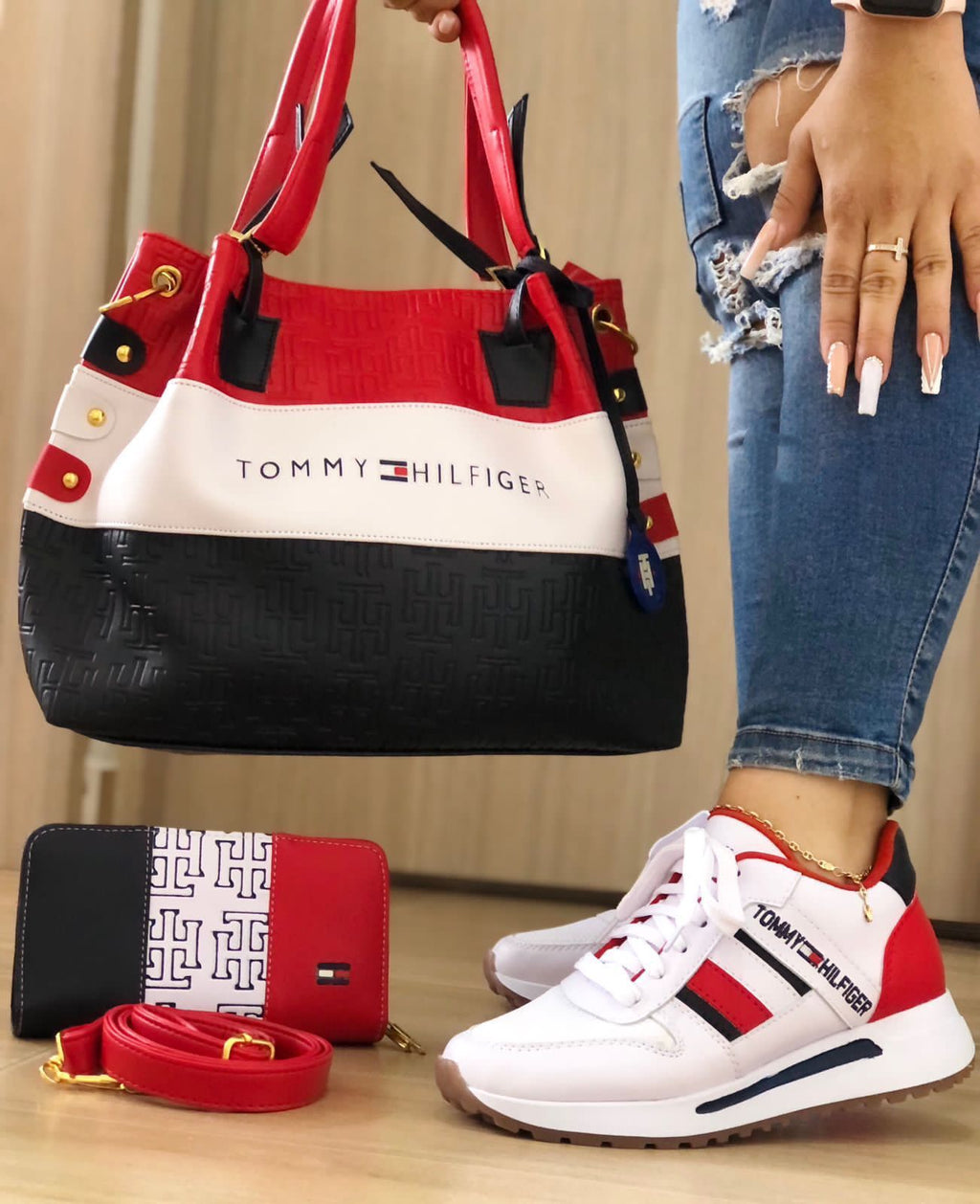 Trío Emma blanco con zapatos, bolso y cartera talla 35