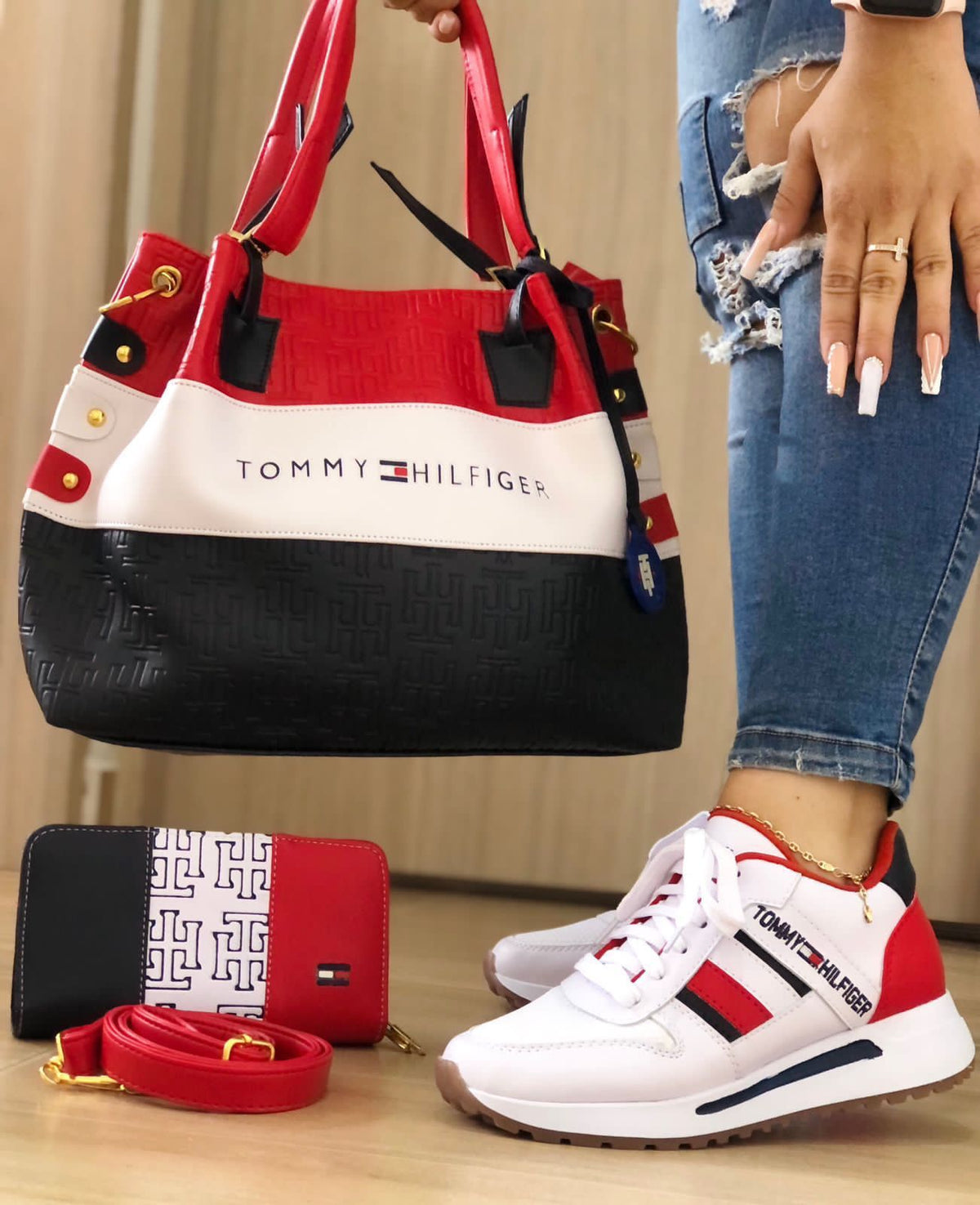 Trío Emma blanco con zapatos, bolso y cartera talla 35