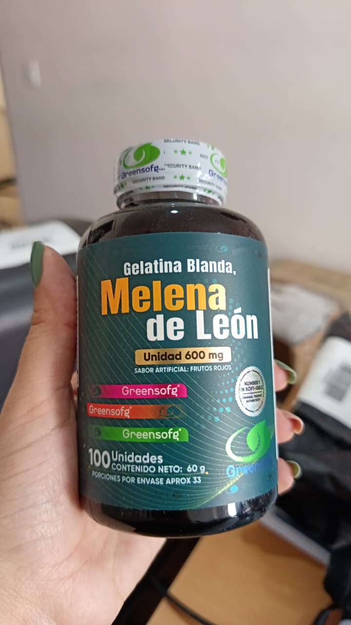 Frasco de gomitas de Melena de León Greensofg, presentación de 100 unidades
