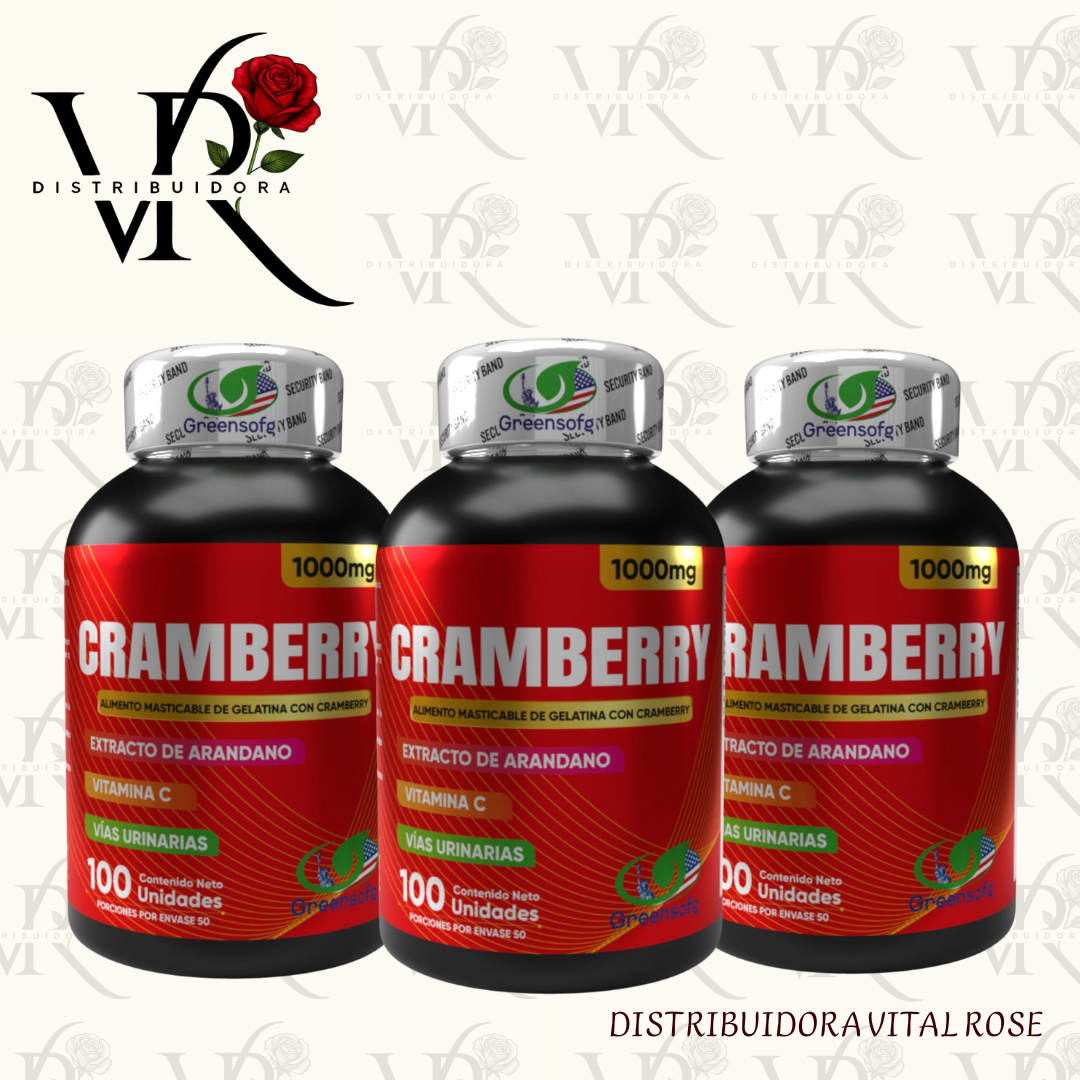 Tres frascos de Cranberry 100 Softgels con arándano rojo