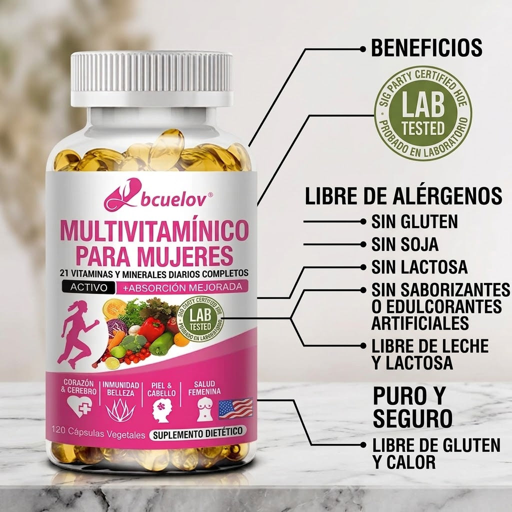 Frasco de Women’s Multivitamin con 120 cápsulas vegetales