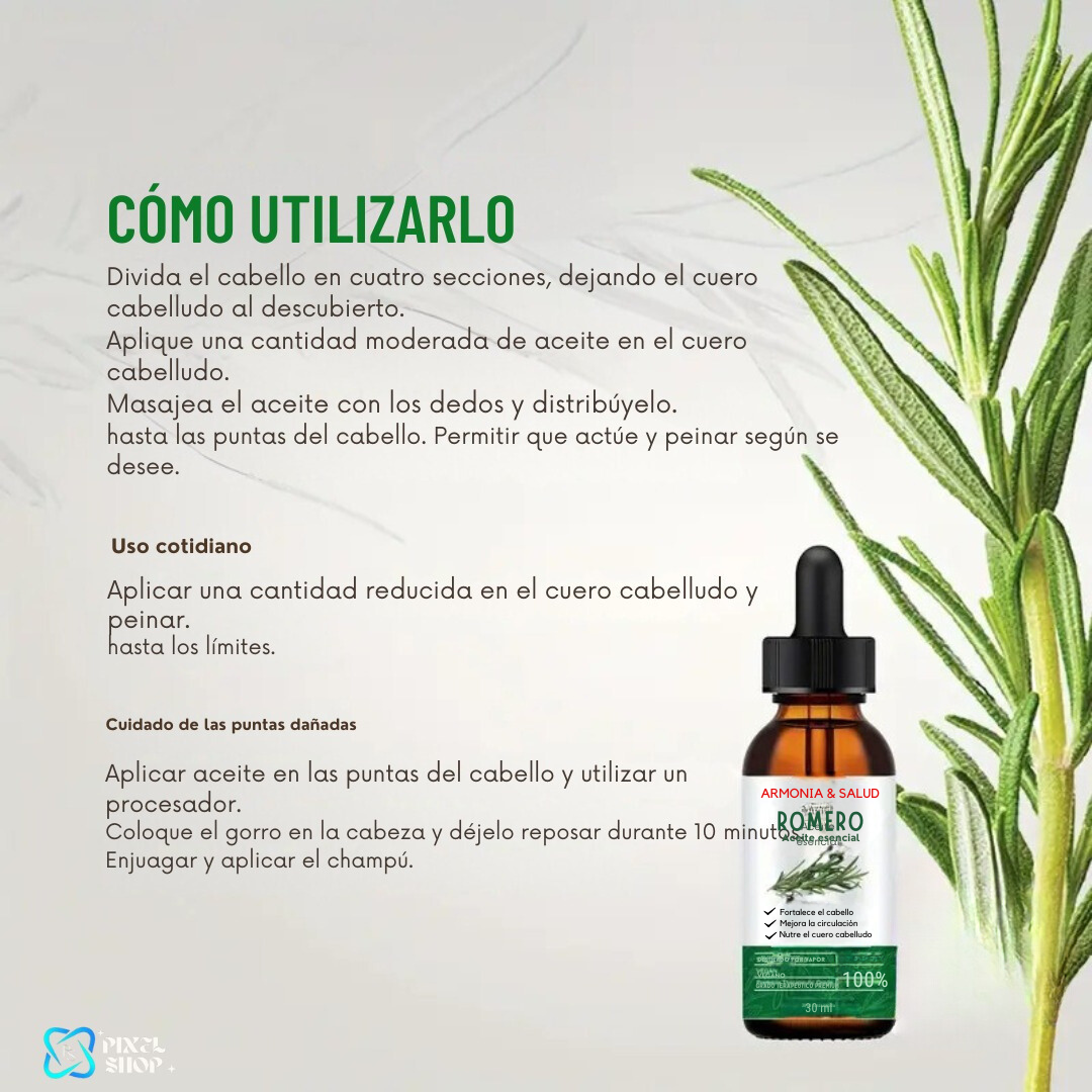 Aceite capilar con romero, linaza, jengibre y ricino