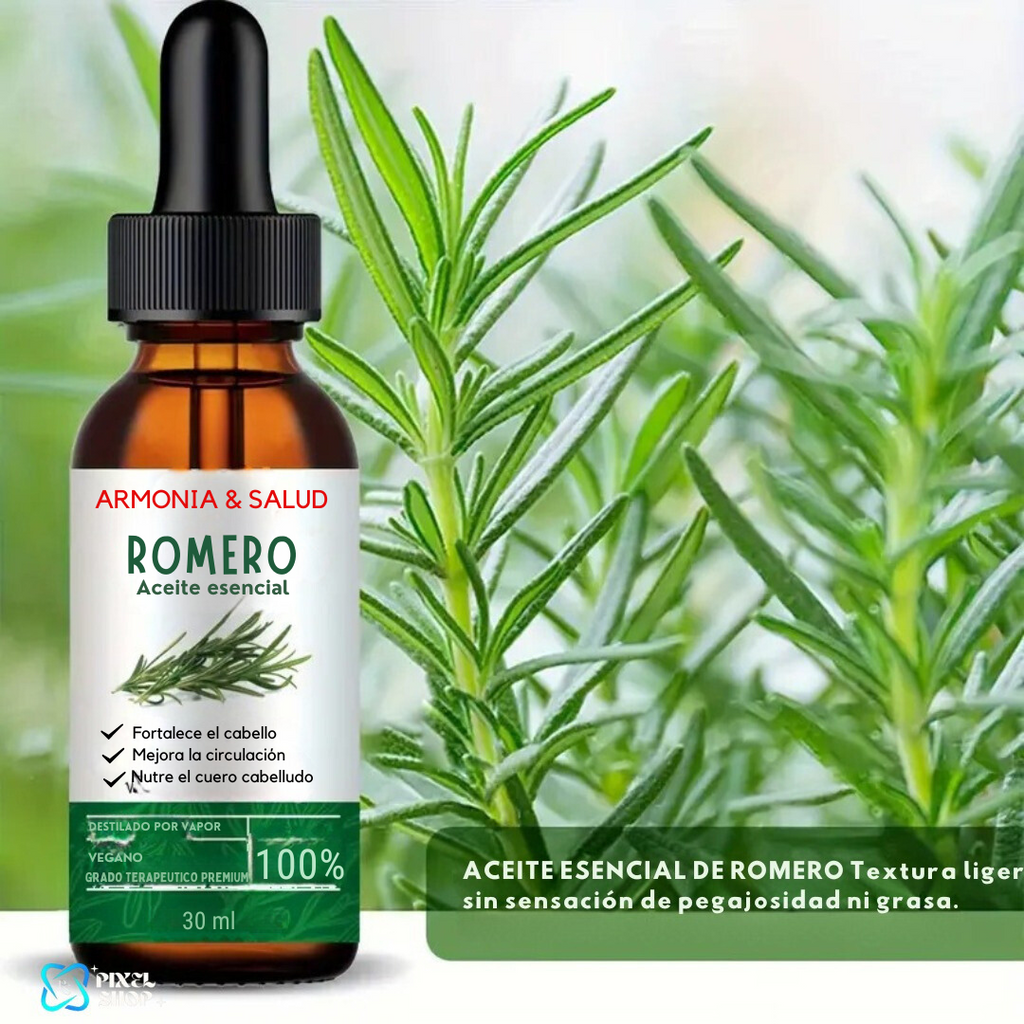 Presentación del aceite esencial de romero para uso capilar