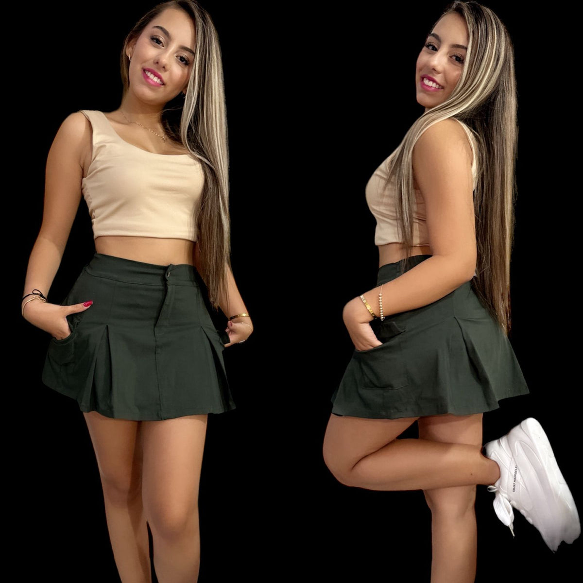 Conjunto femenino de falda-short y blusa básica